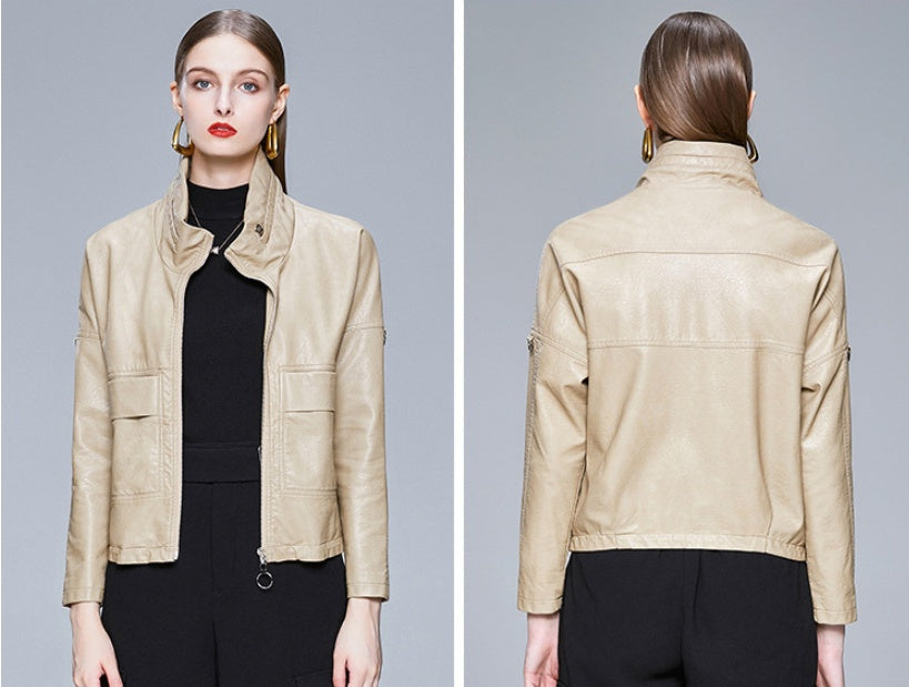 Women’s Sleek PU Leather Jacket Modern Elegant Outerwear