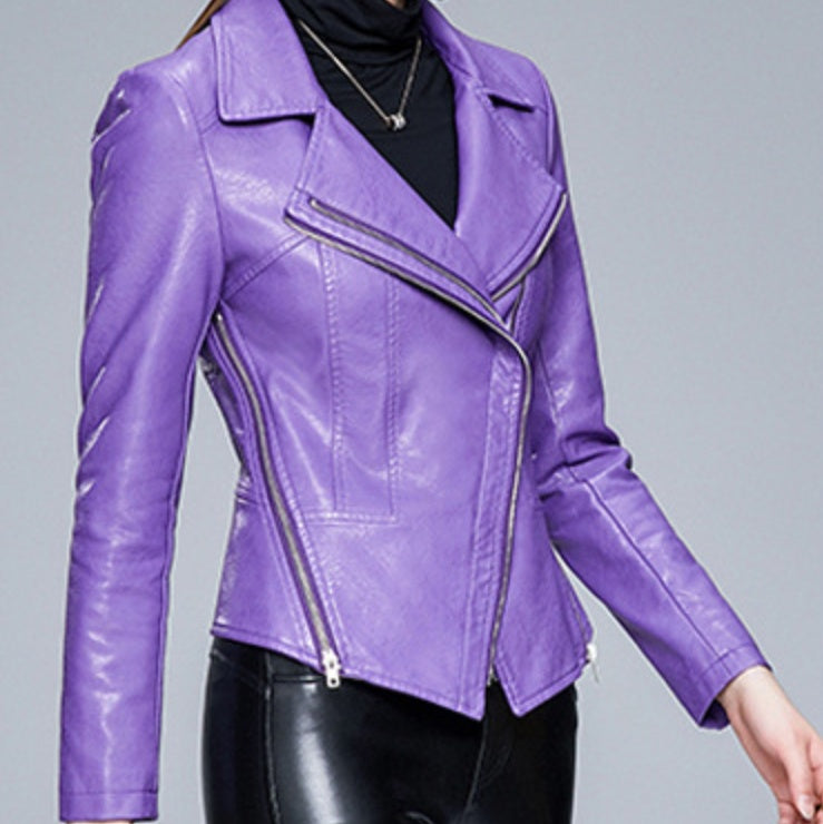 Women’s Slim-Fit PU Jacket Fashion-Forward Leather Style