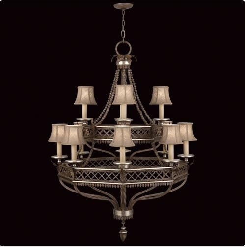 Fine Art Lamps Villa Vista 12-Light Chandelier in Hand Painted Driftwood Finish On Metal with Silver Leafed Accents