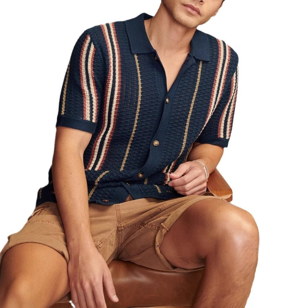 Men’s Casual Hollow-Out Knit Shirt Lightweight & Breathable
