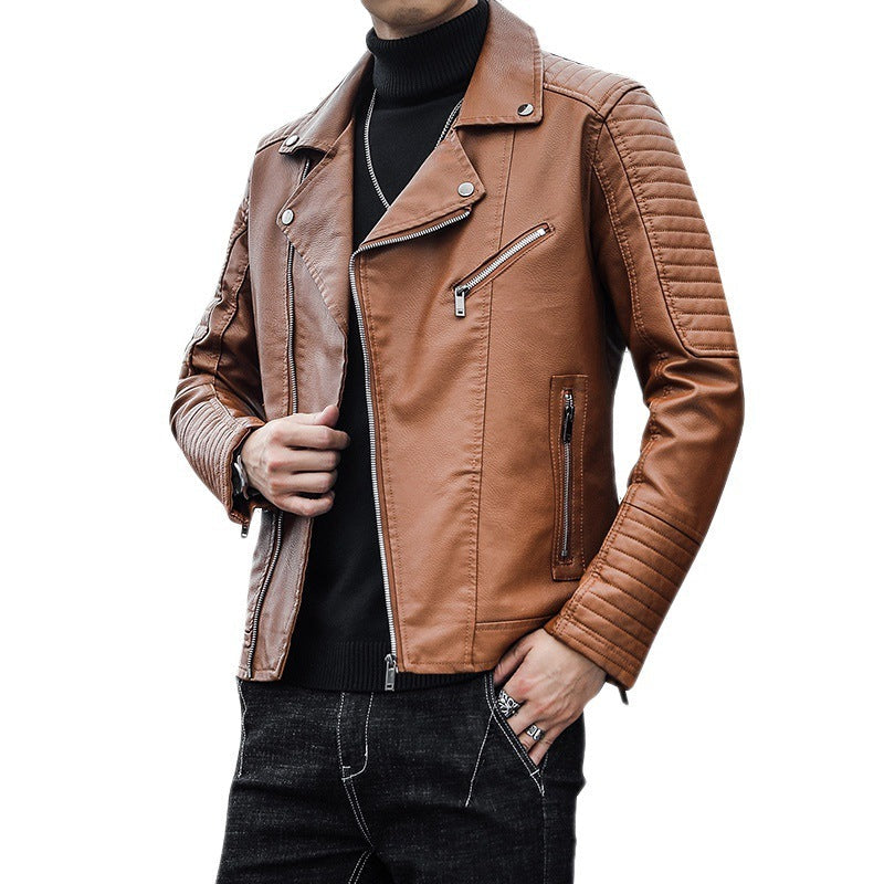 Men’s Spring Autumn Motorcycle Leather Jacket Casual Riding Coat