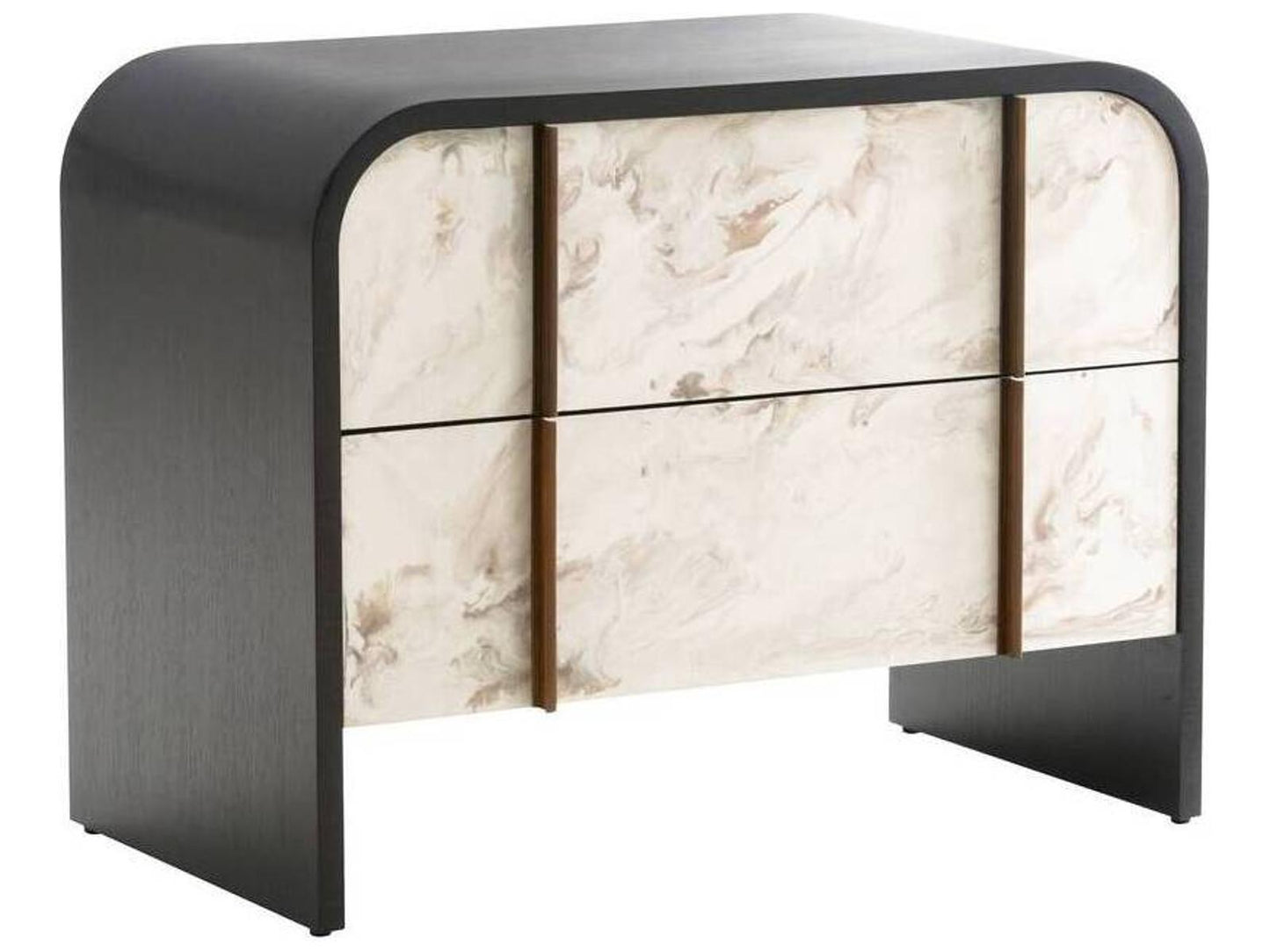 Moira End Table in Ebony Oak and Cloud Resin with Brass Trim