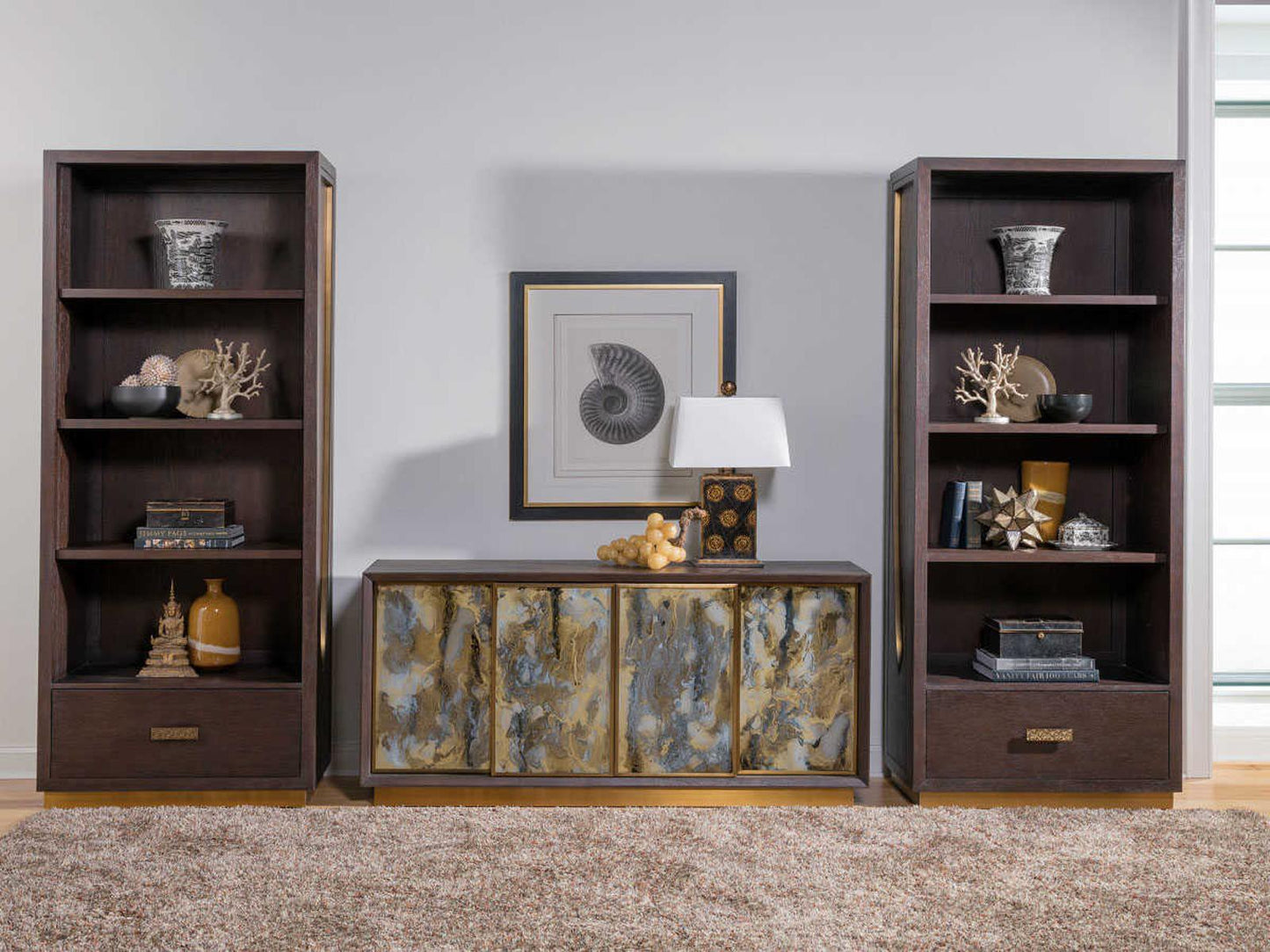 Home Verbatim 67-Inch Sliding Door Media Console in Brown Ceruse Wood