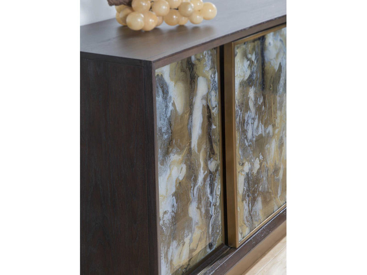 Home Verbatim 100-Inch Sliding Door Hardwood Media Console in Brown Ceruse