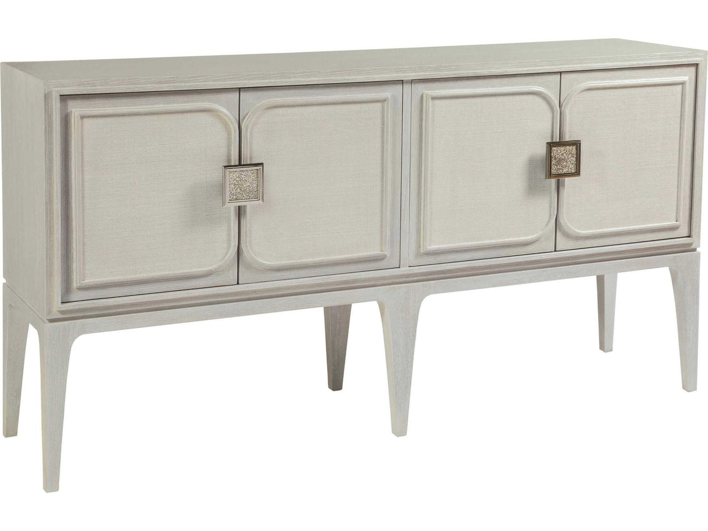 Home Elixer 62-Inch 4-Door Media Console in Misty White Gray with Raffia Panels