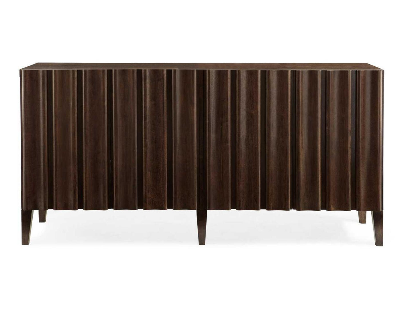 Haven Entertainment Console in Brunette Walnut Veneer with Wine Storage