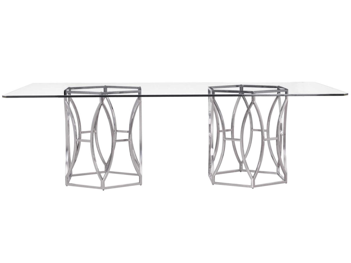 Argent 100-Inch Rectangle Dining Table in Polished Stainless Steel and Glass
