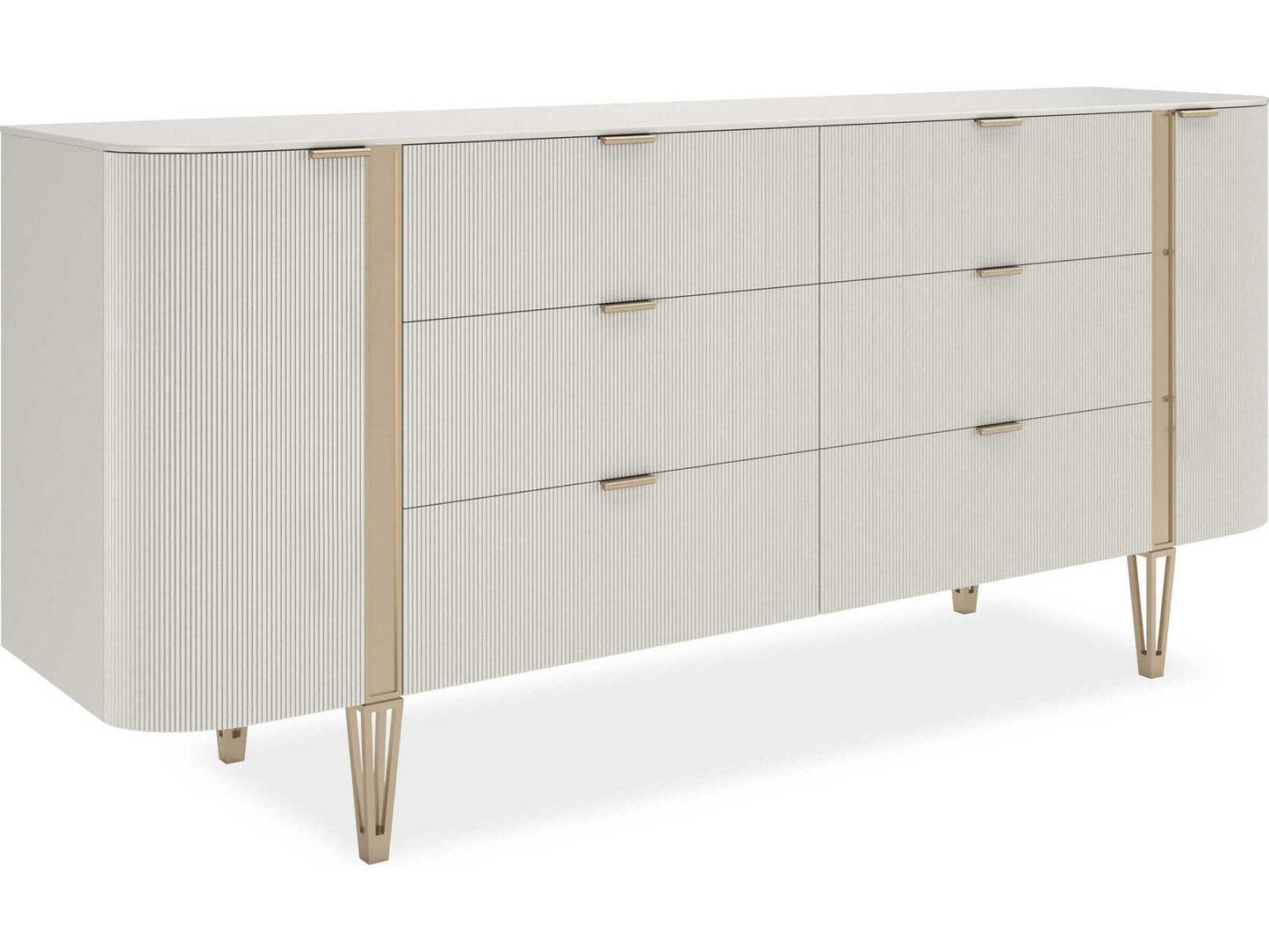 Love At First Sight 78-Inch 6-Drawer Dresser in Matte Pearl and Whisper of Gold