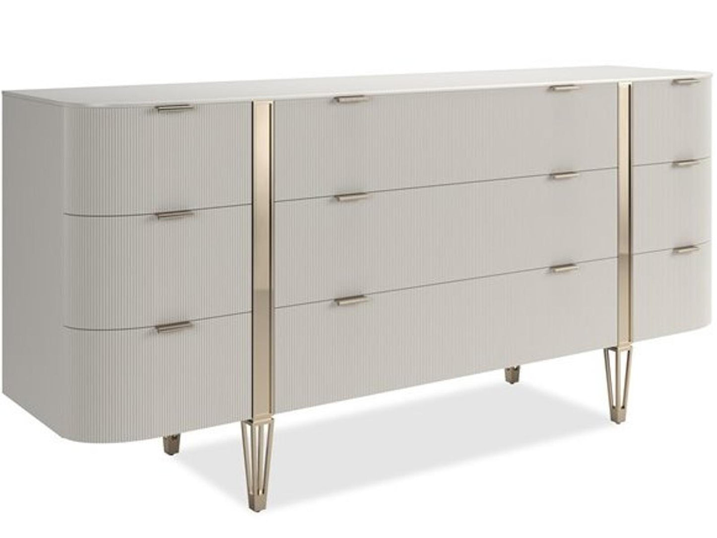Classic Love At First Sight 9-Drawer Dresser in Matte Pearl and Whisper of Gold