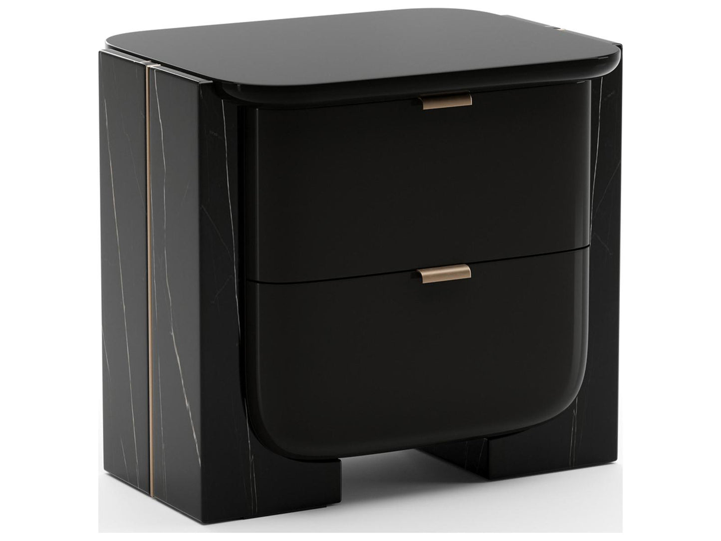 Overlap Small Nightstand Dark in Piano Black and Whisper of Gold