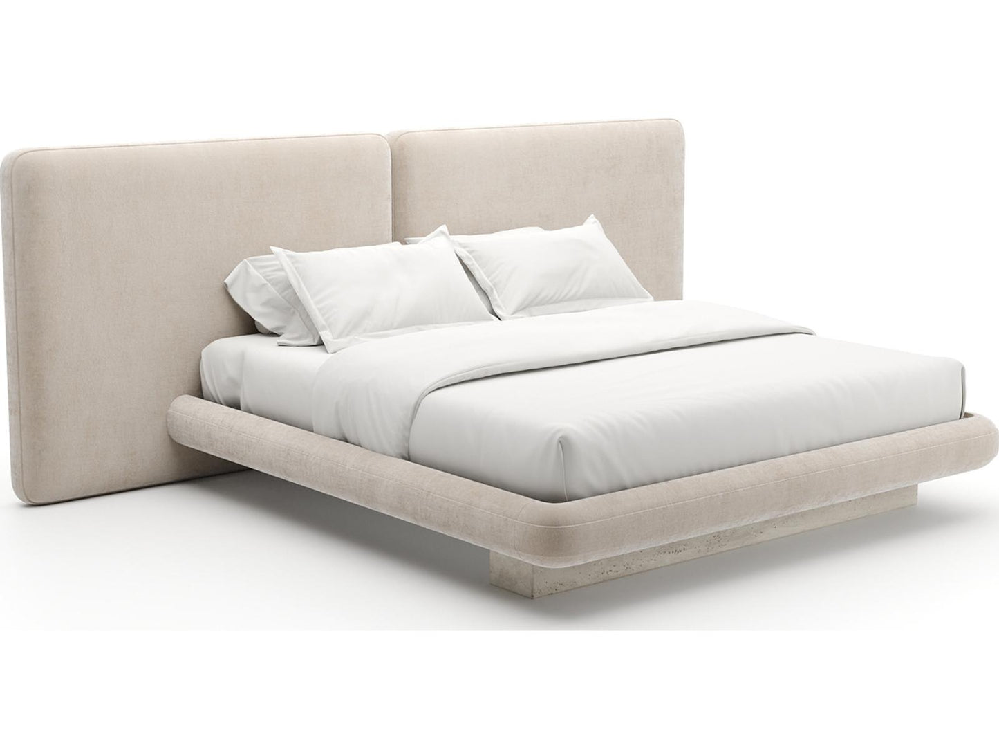 Overlap 2 Panel King Bed Ivory with Travertine Base and Gold Accents