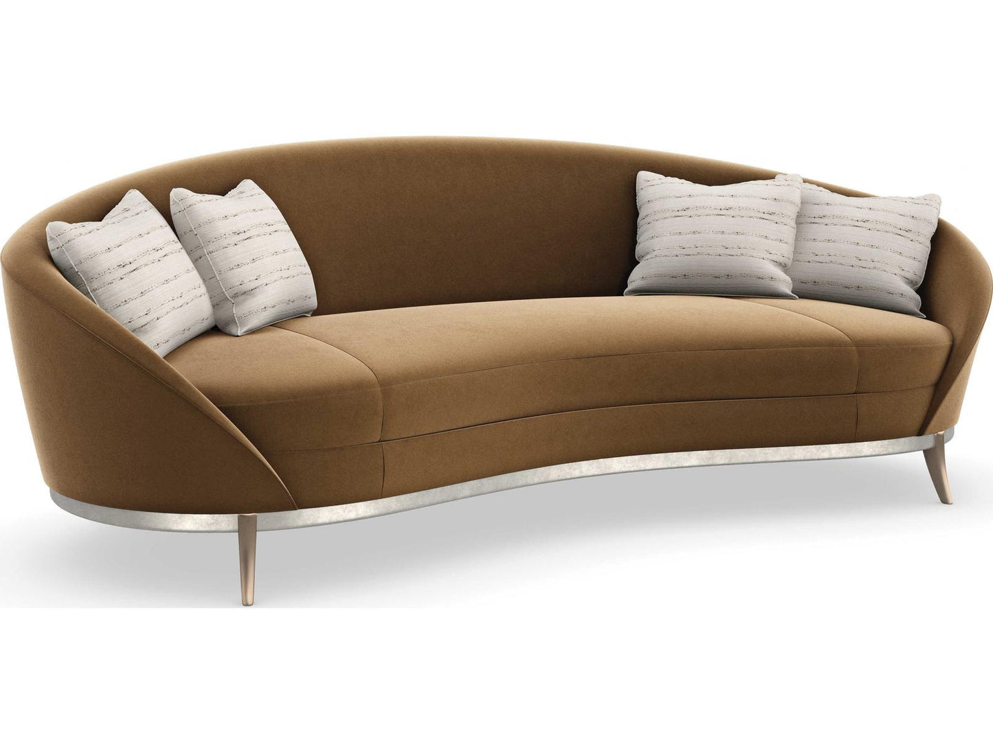 Main Event 3-Seat Velvet Sofa in Caramel with Dusty Silver and Bronze Accents