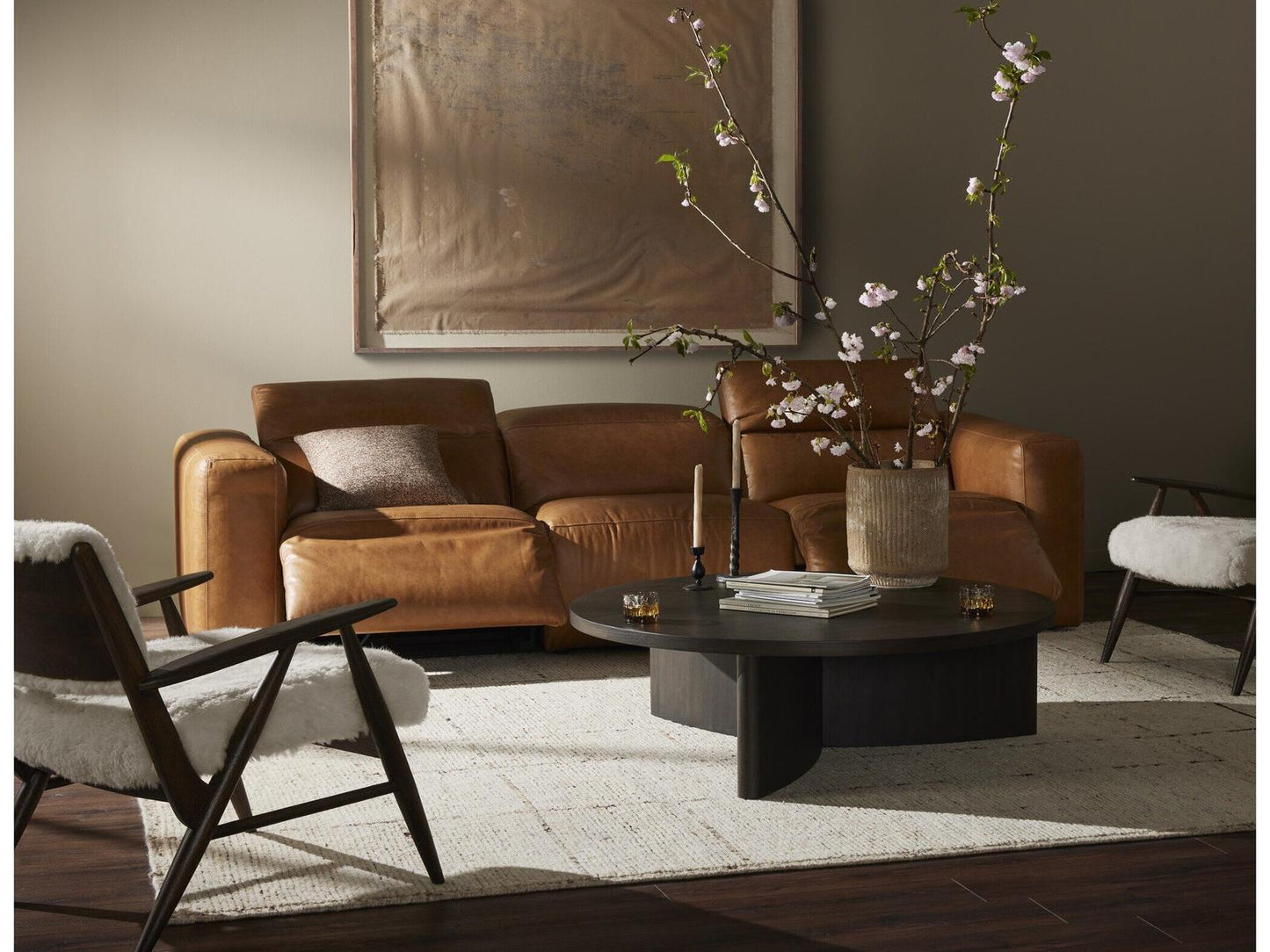 Radley 3-Piece Power Reclining Modular Top-Grain Leather Sectional in Sonoma Butterscotch