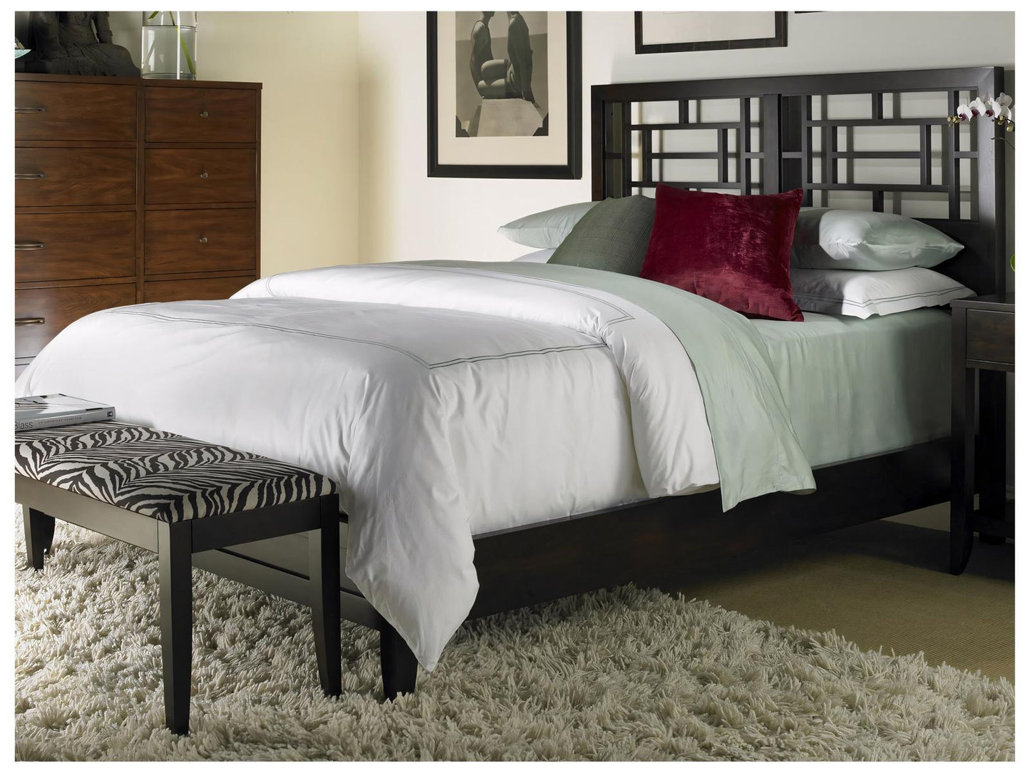 Brown Mahogany Wood California King Platform Bed with Paneled Headboard