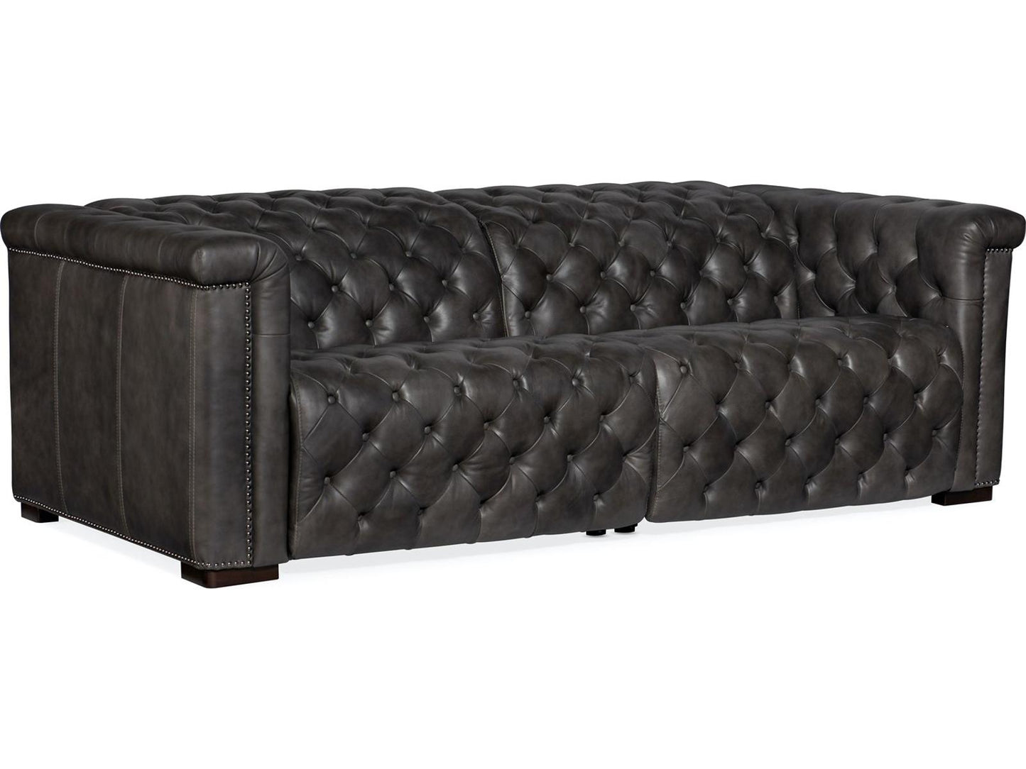 Savion Power Reclining Leather Sofa with Power Headrest in Bellagio Gravel