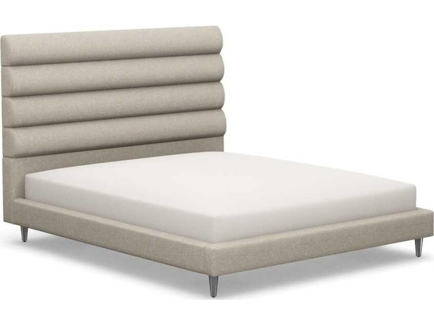 Channel California King Platform Bed Beige Walnut Wood Upholstered