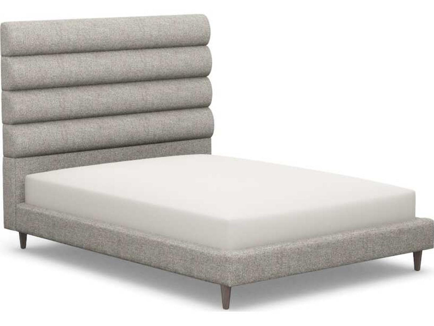 Channel Gray Upholstered Queen Platform Bed with Solid Wood Frame