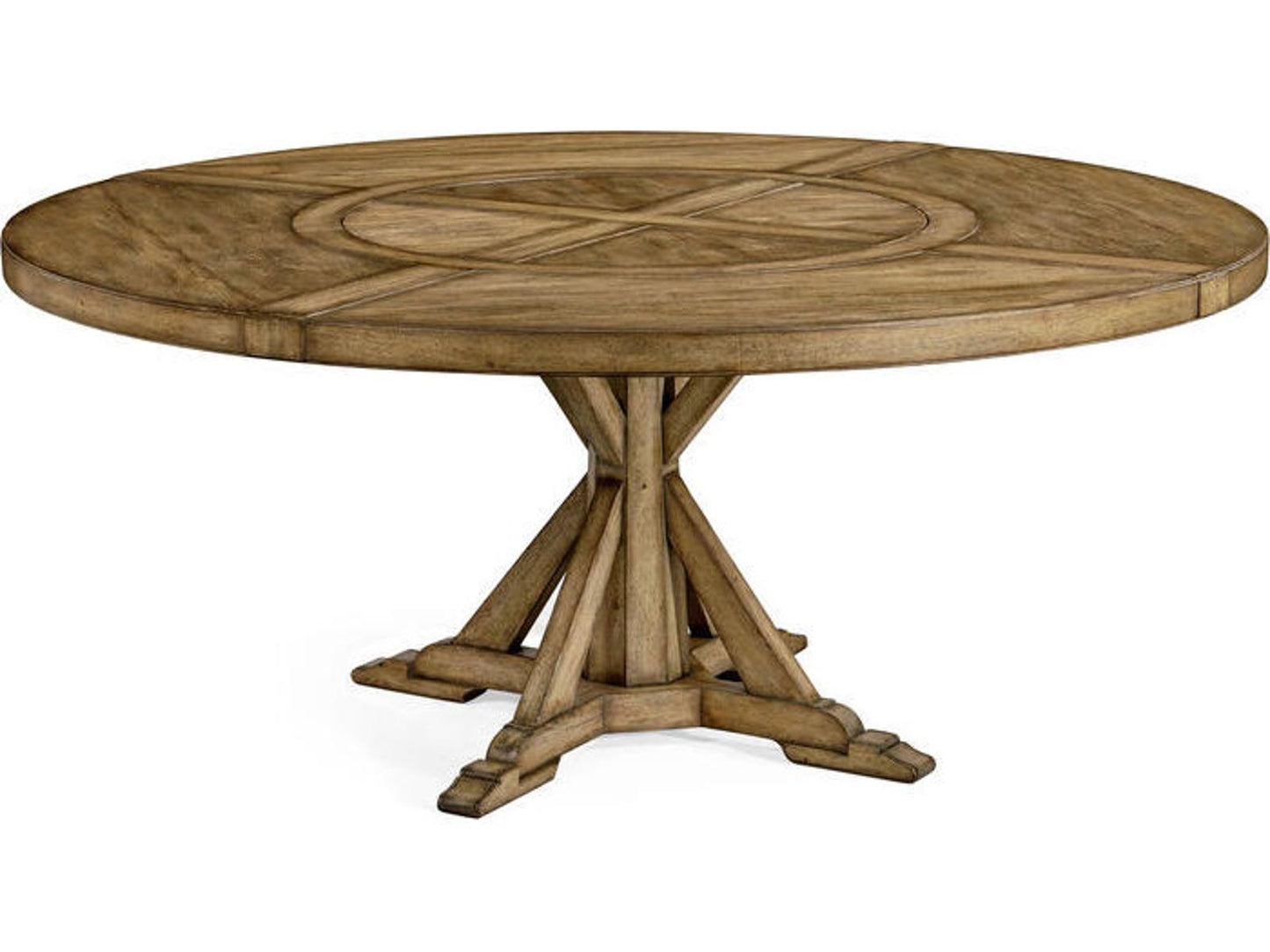 JC Casual 72-Inch Round Driftwood Dining Table with Lazy Susan