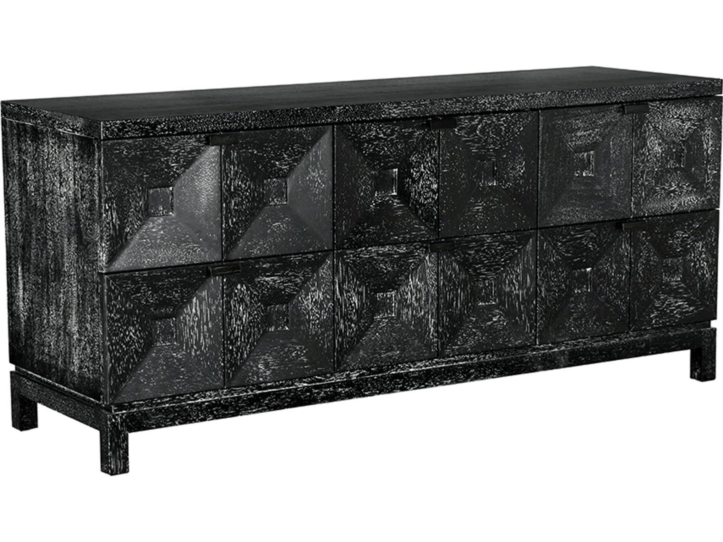 Musashi 6-Drawer Walnut Wood Double Dresser with Brass Pulls