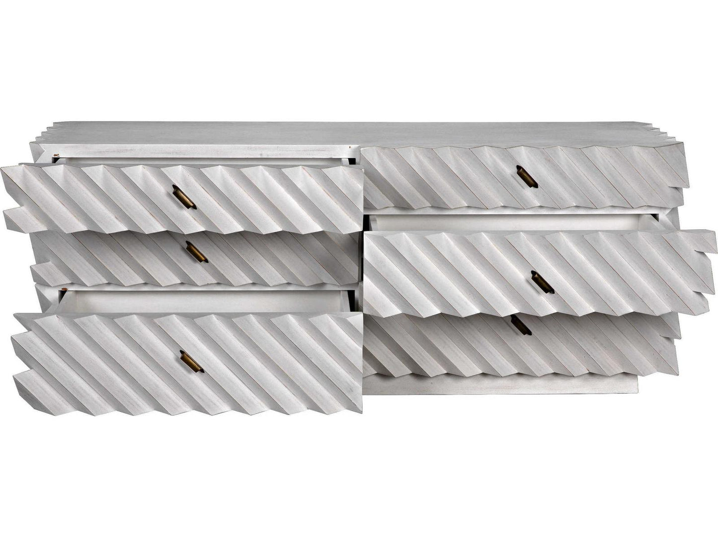 Hikaru 6-Drawer Double Dresser in White Wash with Brass Pulls