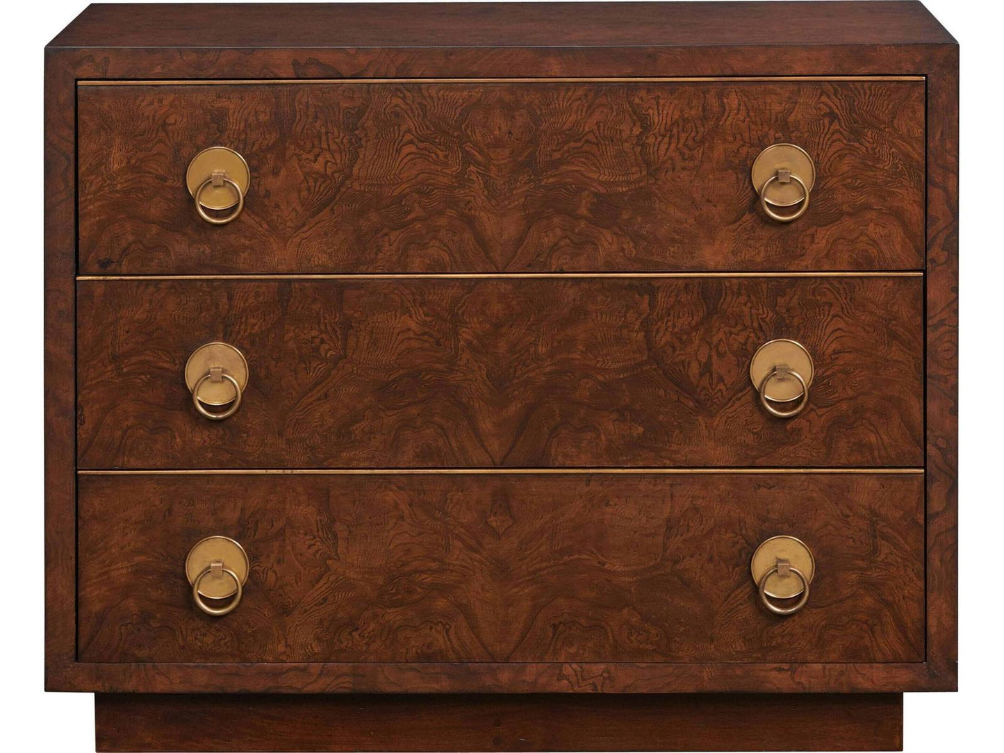 3-Drawers Brown Mahogany Wood Nightstand