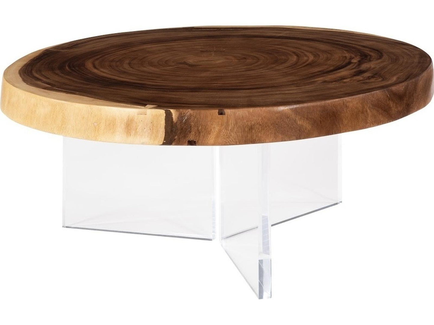 Floating Round Coffee Table Chamcha Wood with Acrylic Legs
