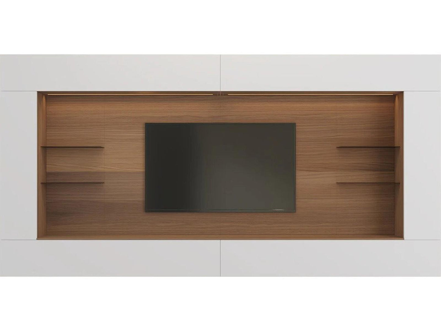 Spazio 142 Inch Wall Unit with Walnut and White Matt Lacquer
