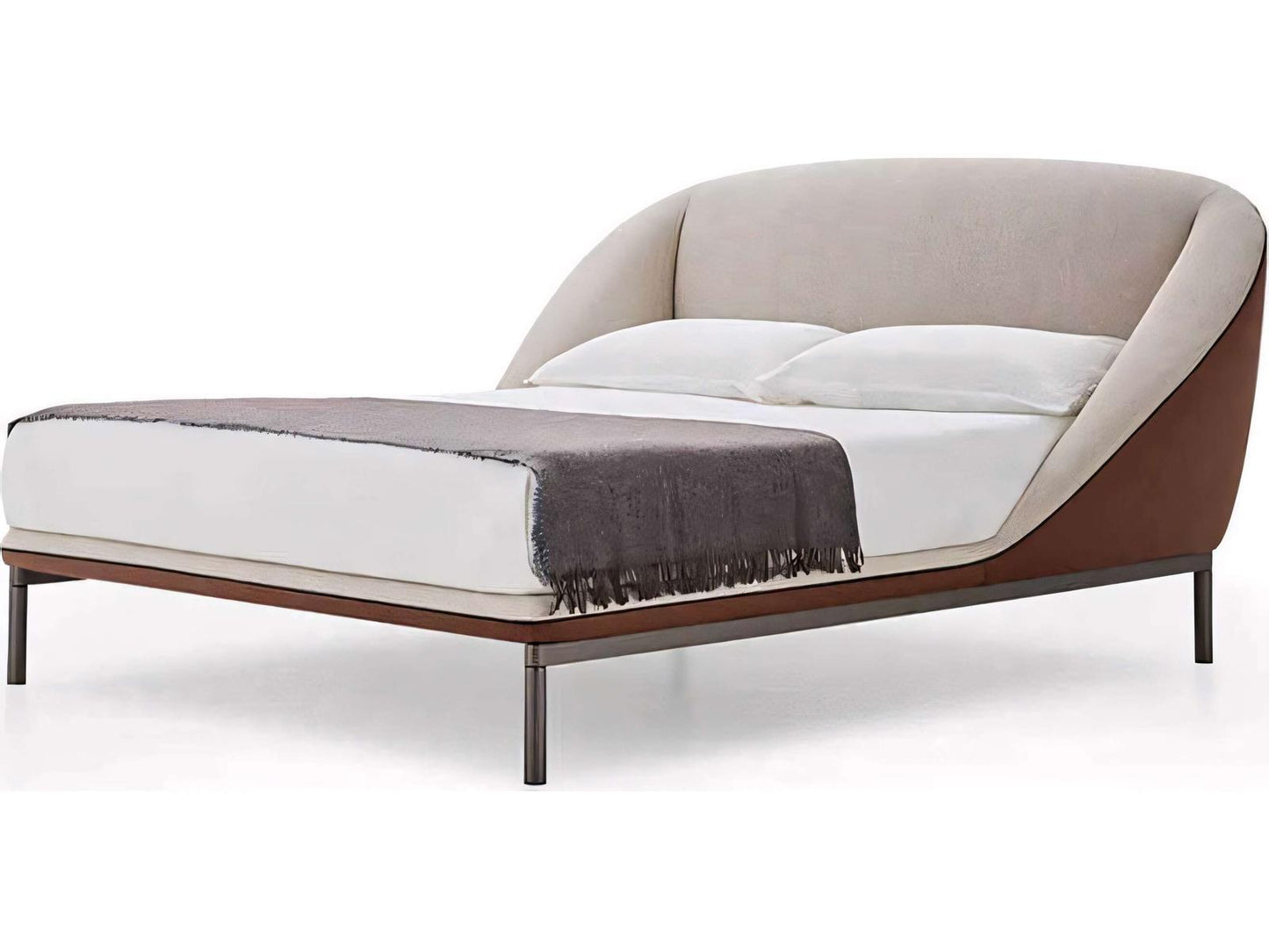Domenica King Panel Bed in Beige Fenice Fabric and Brown Eco-Leather
