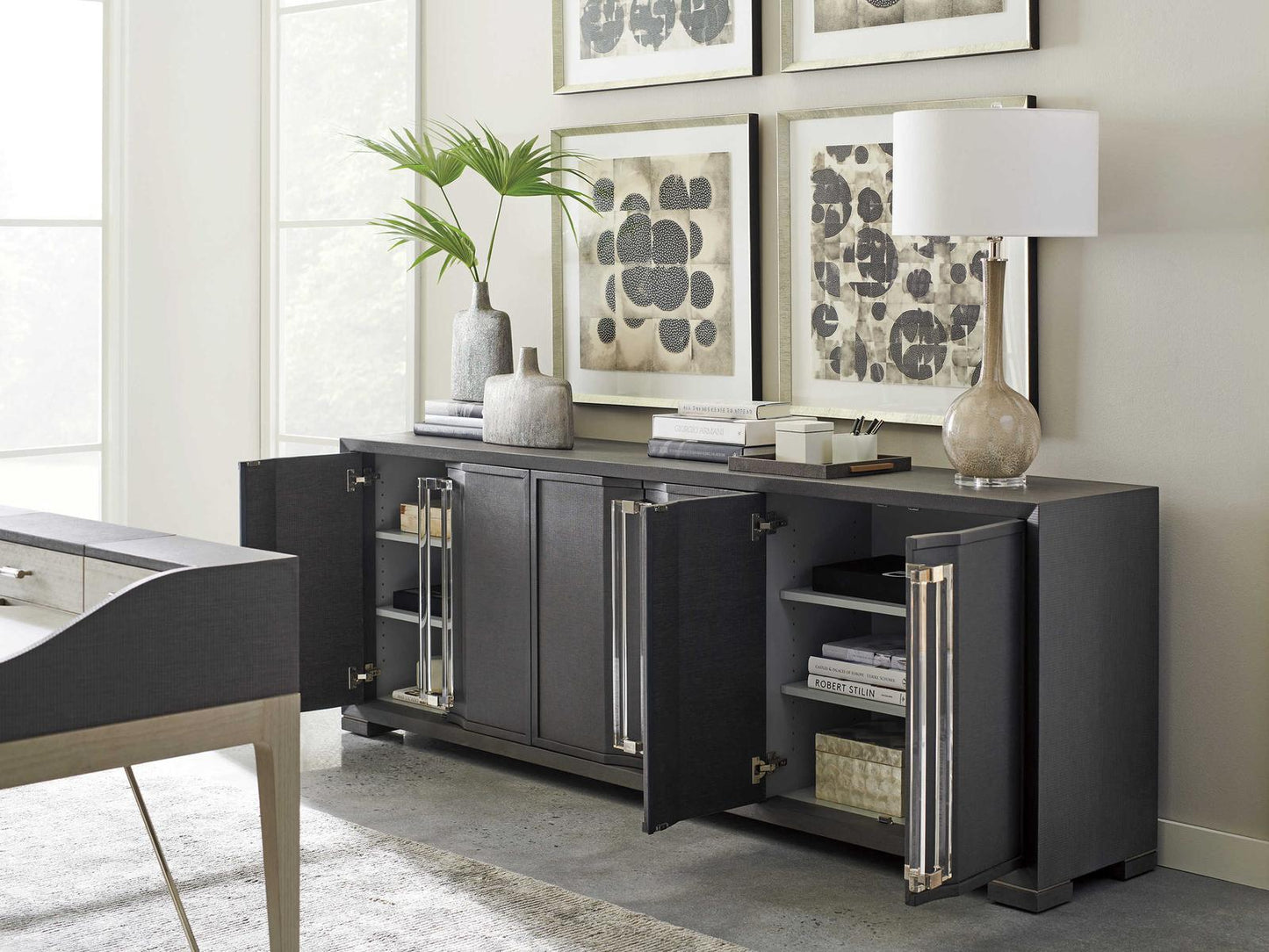Studio Designs Anthology Linen Long Media Console in Gray