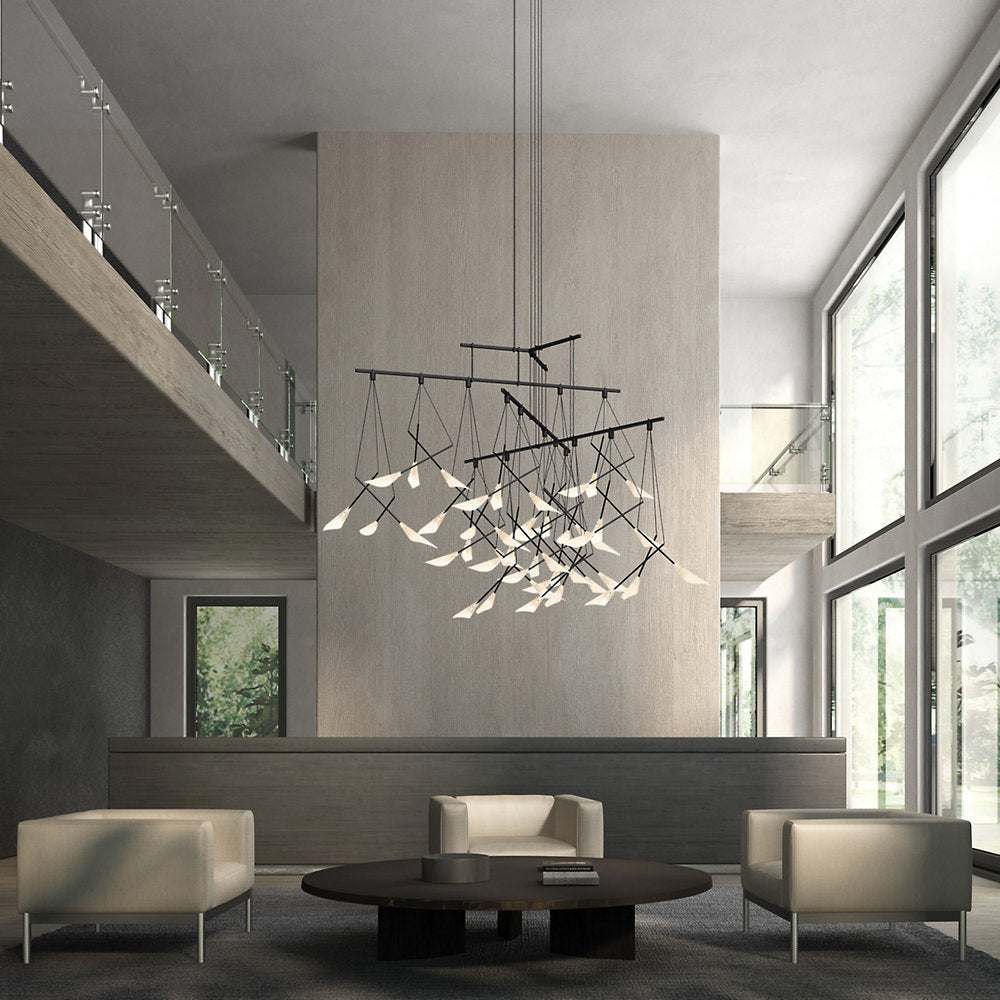 Suspenders 48-Inch Tri-Bar 4-Tier Branch Pendants with Petal Shades