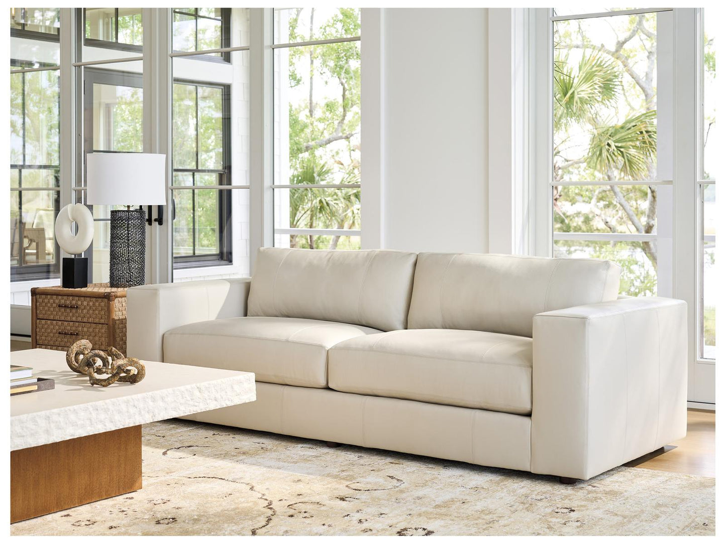 Key Biscayne Granville 2-Seat Leather Sofa in Cream