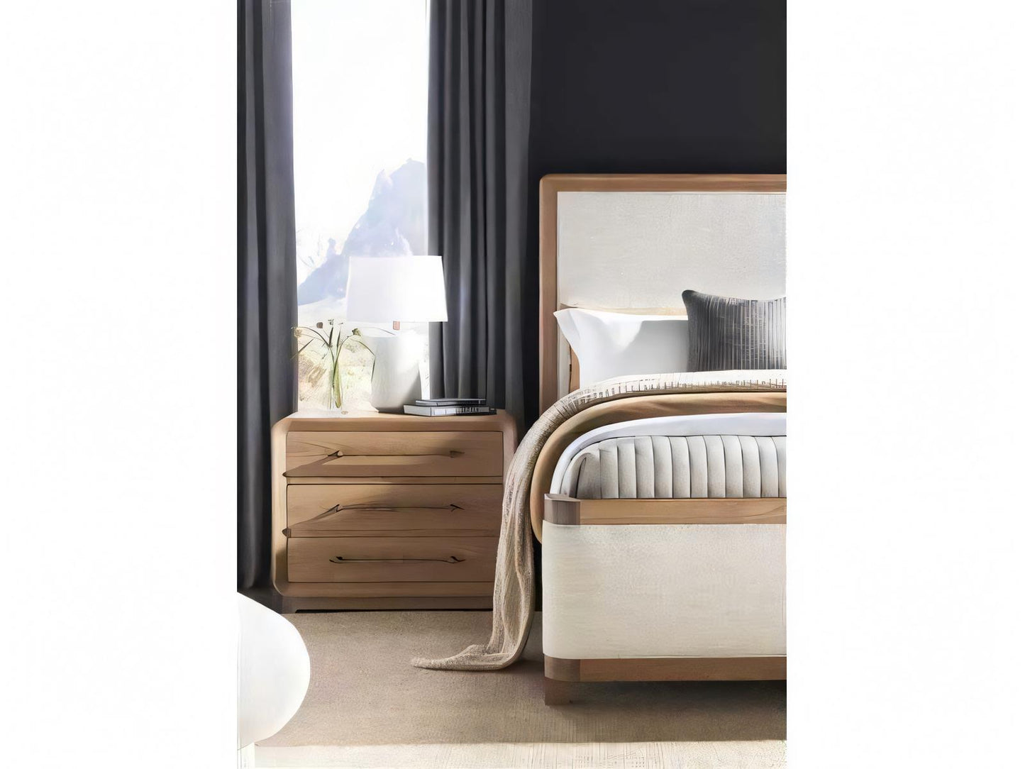 Form Upholstered King Panel Bed in Kenworth Pearl and Wheat