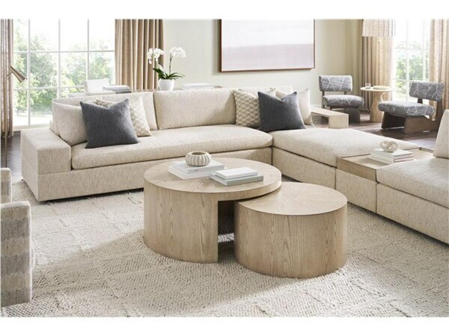 Creston Round Wood Coffee Table in Linen Finish