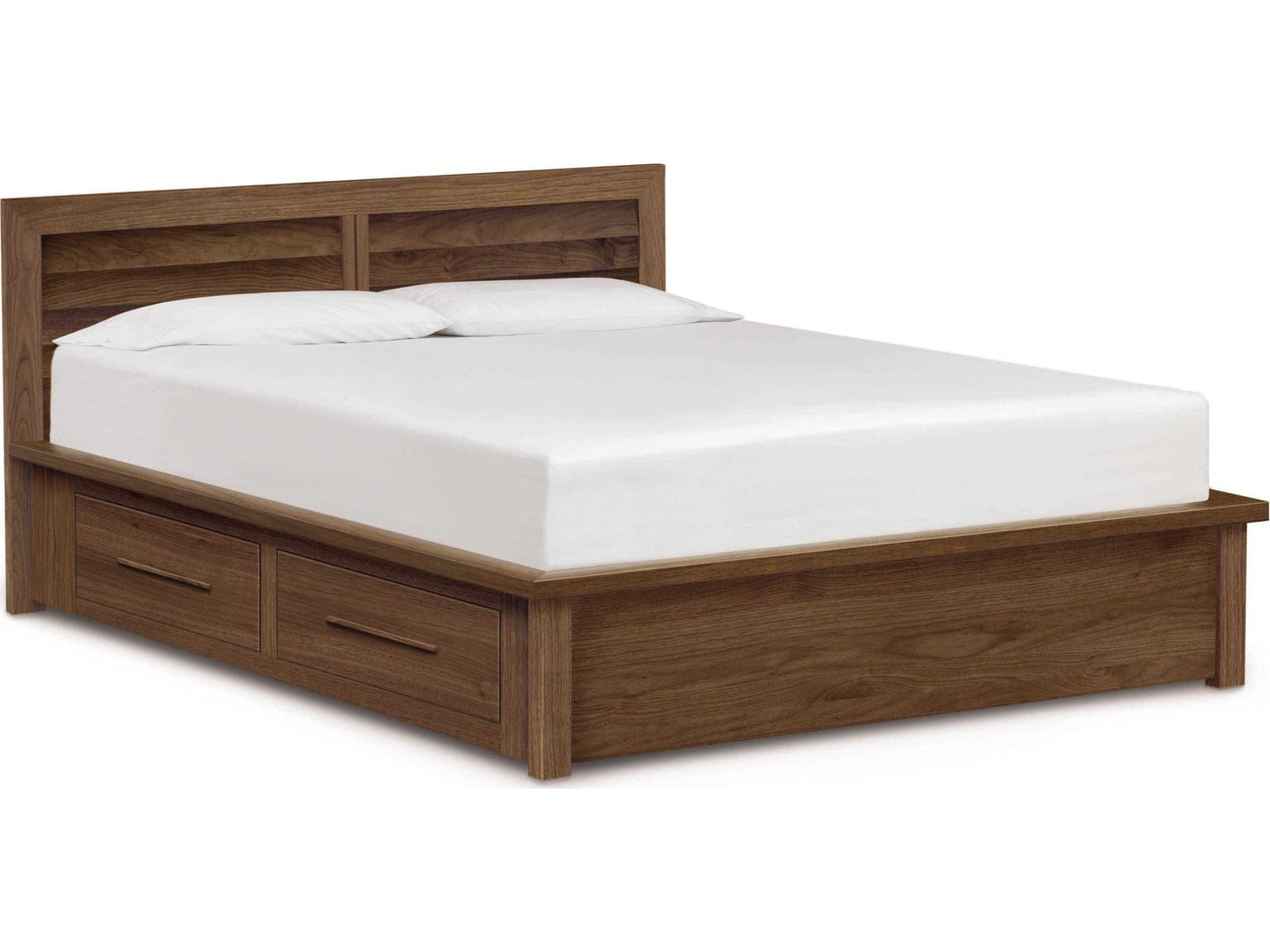 Moduluxe Queen Platform Bed with Storage in Natural Walnut with Clapboard Headboard