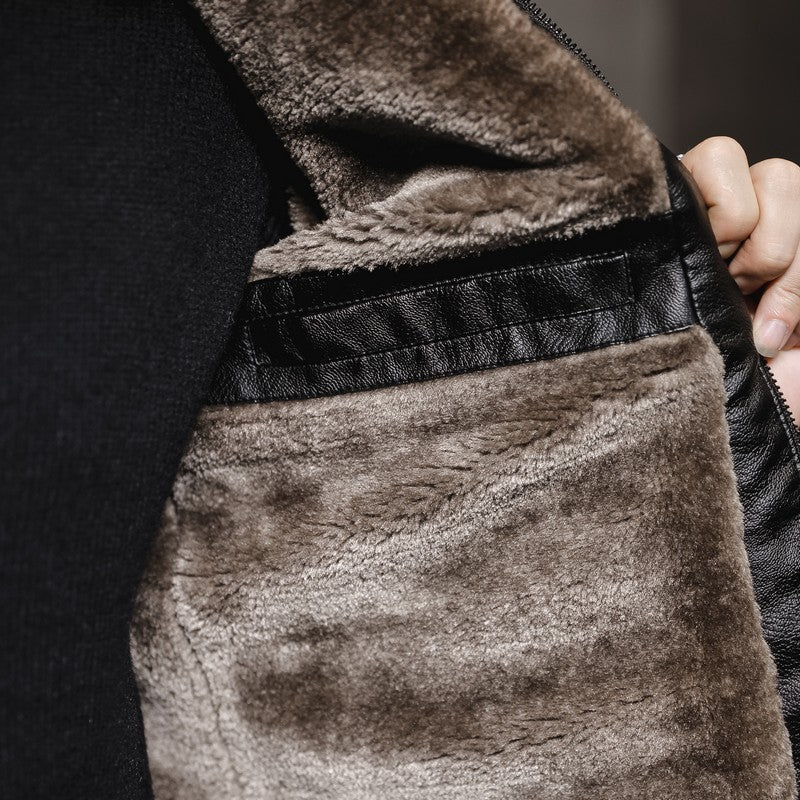 Fashionable Men’s Warm Leather Jacket Stylish Lapel Winter Outerwear for Casual Wear