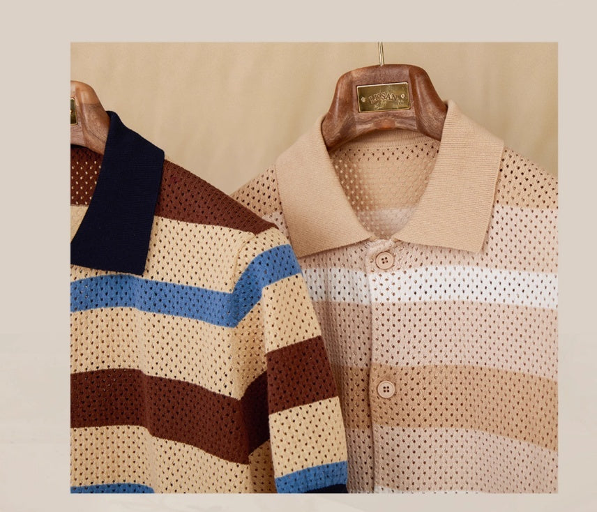 Men’s Retro Casual Shirt Hollow Lapel Short Sleeve Style