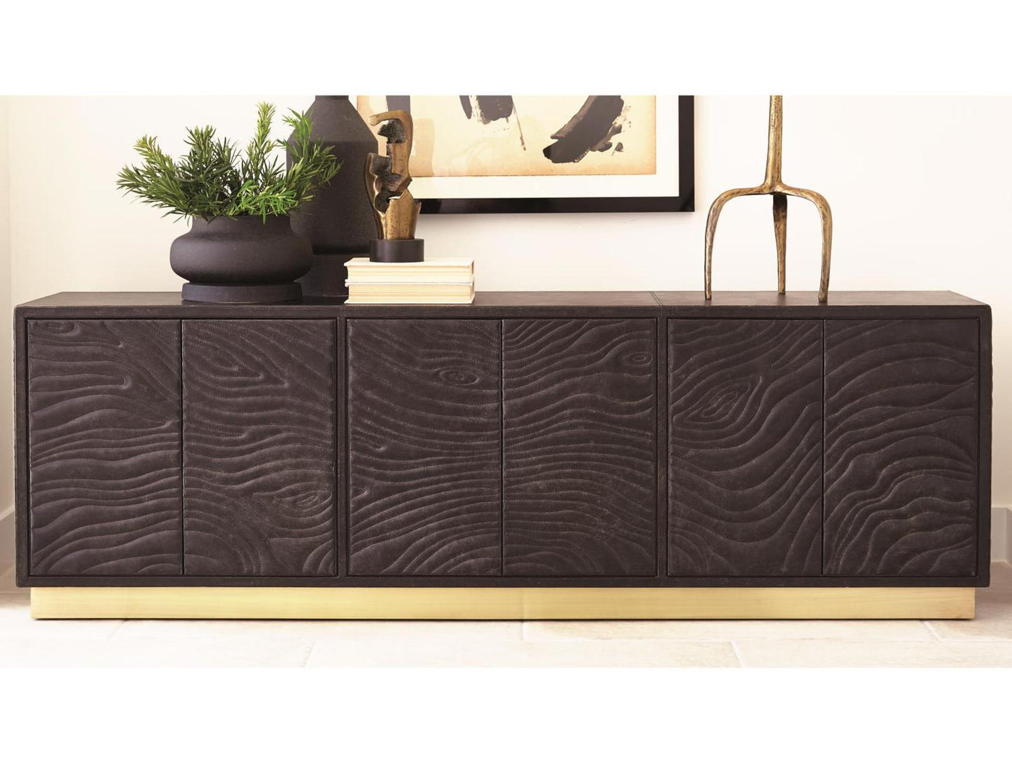 86" Mango Wood Satin Antique Gold Sideboard