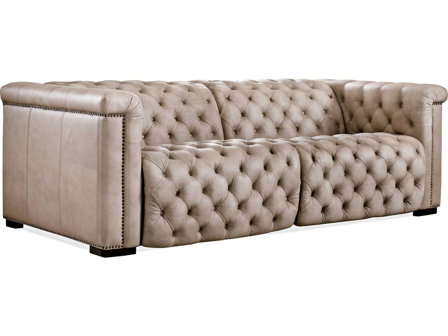 Savion Power Reclining Leather Sofa with Power Headrests in Giovanni Taupe