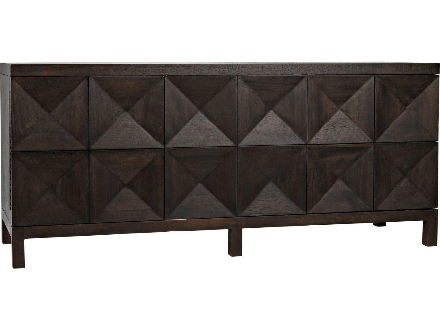 Quadrant 3-Door Sideboard Ebony Walnut with Geometrically Carved Doors
