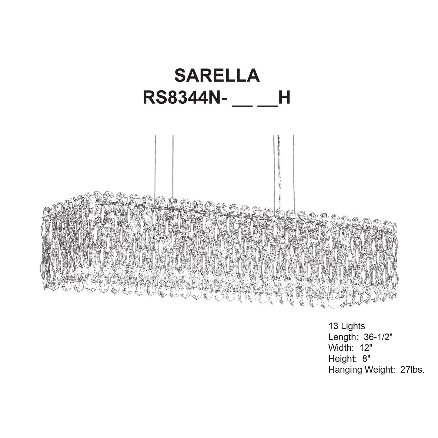 Sarella 36 1/2" Wide Polished Stainless Crystal Chandelier