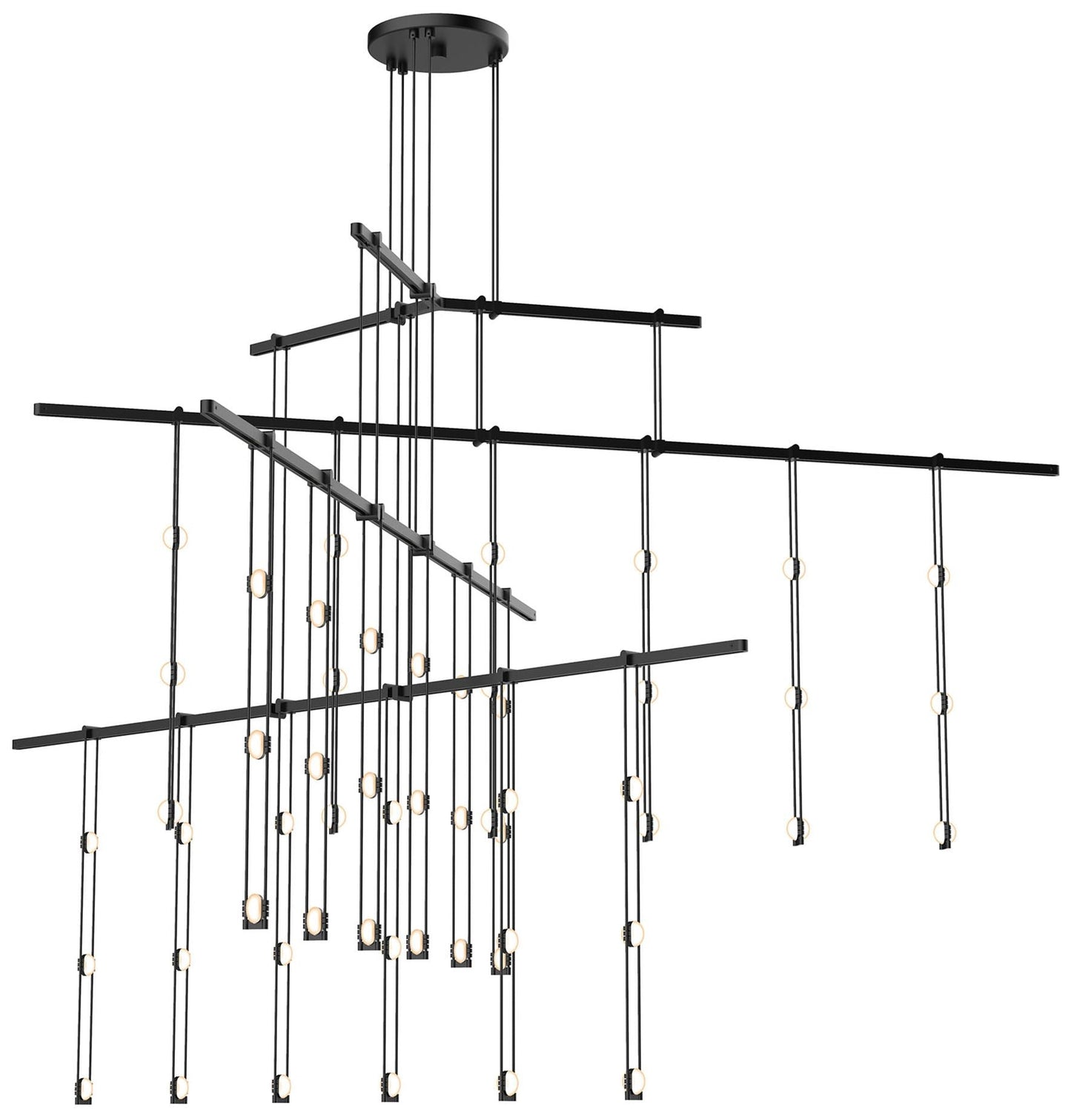 Suspenders 61"W 4-Tier Tri-Bar Satin Black Crystal Ladder Light Lumina