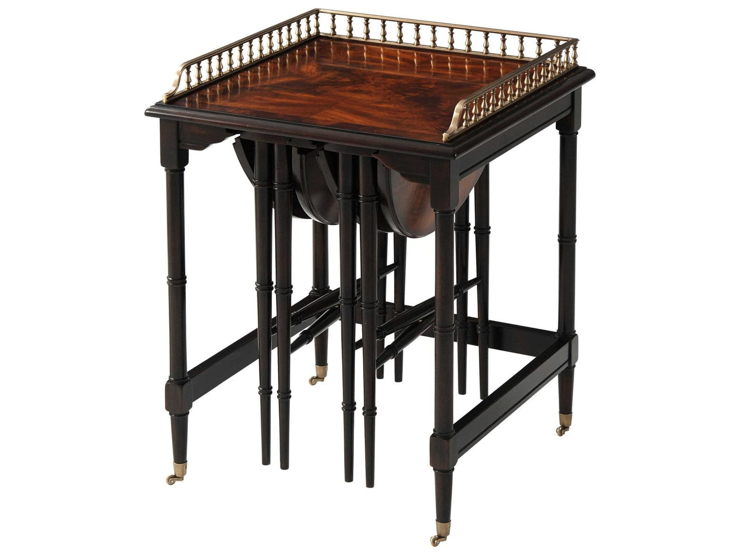 Ingenious Nest of Tables in Mahogany and Brass