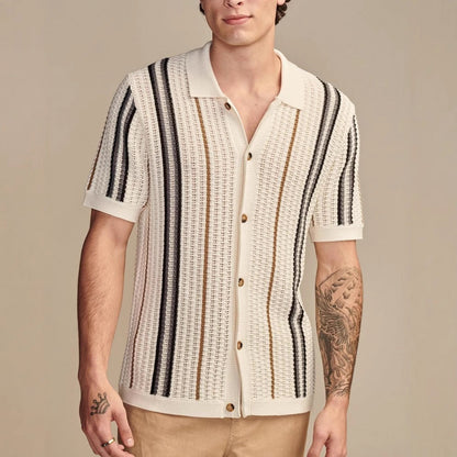 Men’s Casual Hollow-Out Knit Shirt Lightweight & Breathable