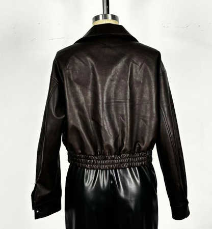 Women’s Retro Long-Sleeve Leather Jacket Vintage Chic Coat