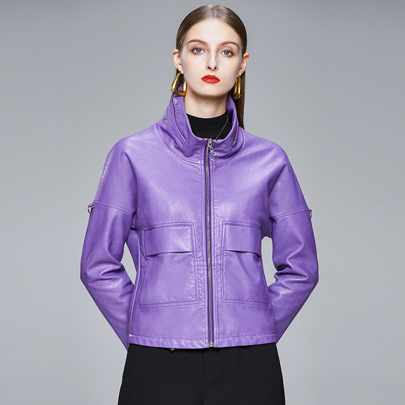 Women’s Sleek PU Leather Jacket Modern Elegant Outerwear