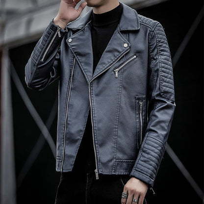 Men’s Spring Autumn Motorcycle Leather Jacket Casual Riding Coat