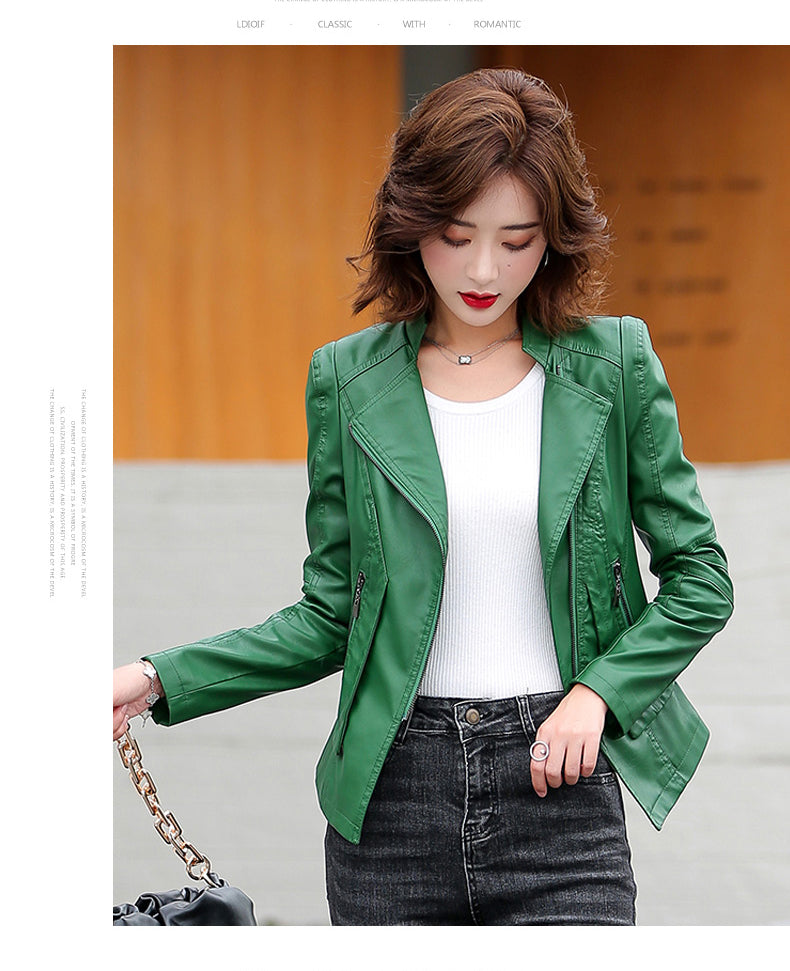 Women’s Suit-Collar Leather Jacket Elegant Fashion Statement with a Modern Edge