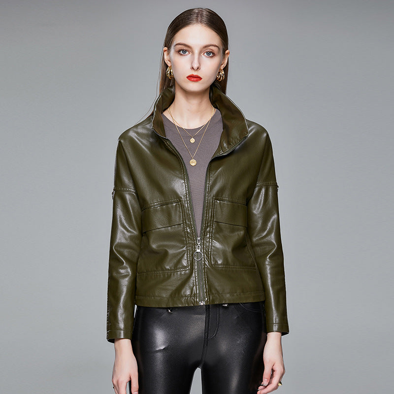 Women’s Sleek PU Leather Jacket Modern Elegant Outerwear