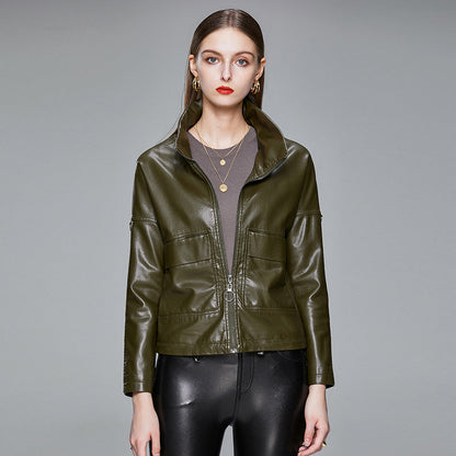 Women’s Sleek PU Leather Jacket Modern Elegant Outerwear