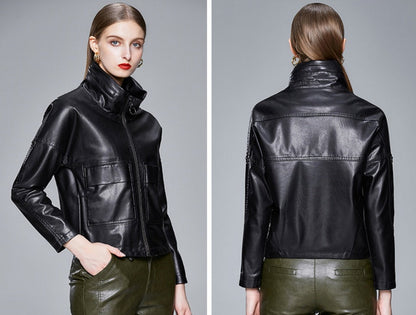 Women’s Sleek PU Leather Jacket Modern Elegant Outerwear